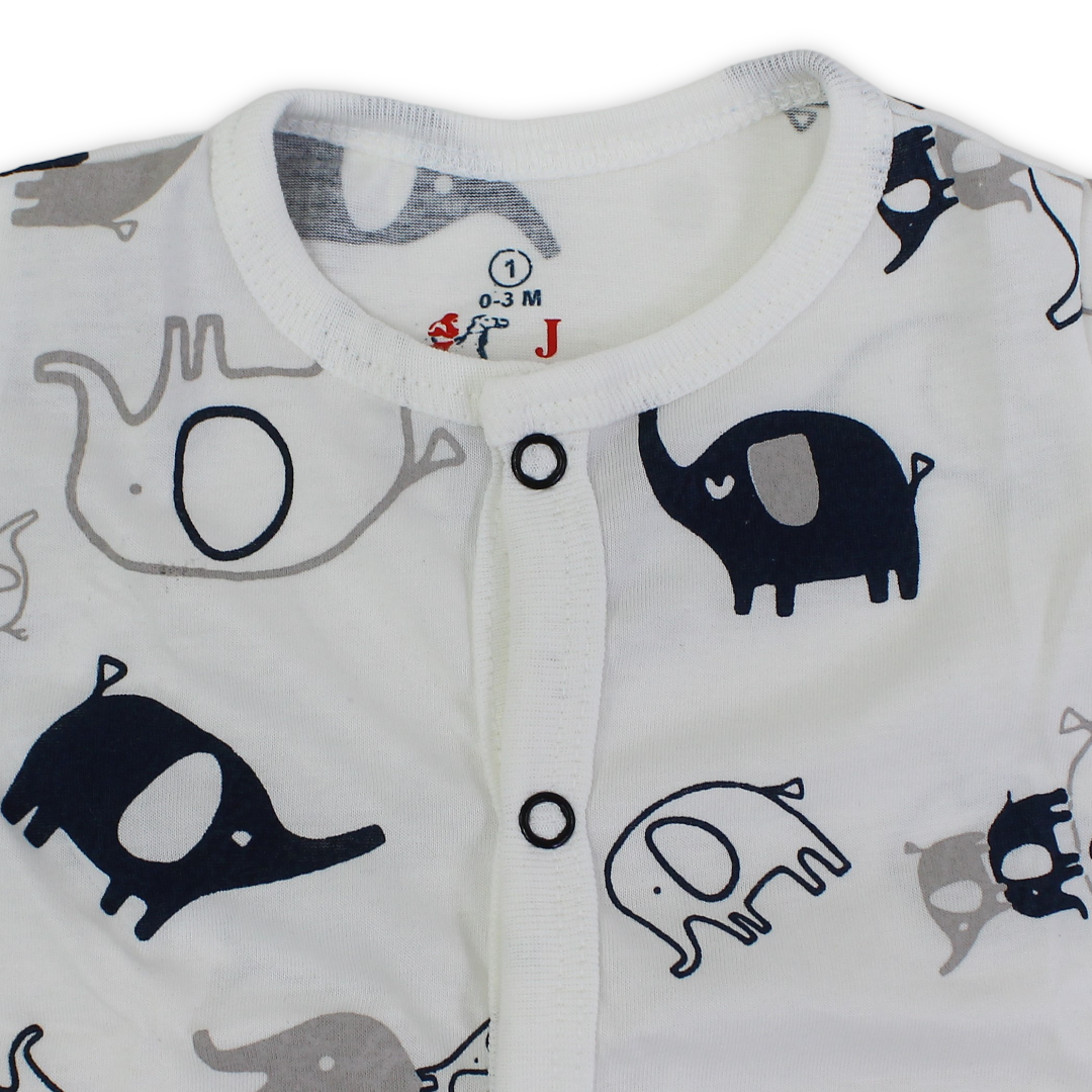 Baby Boys Cotton Romper – Elephant Print