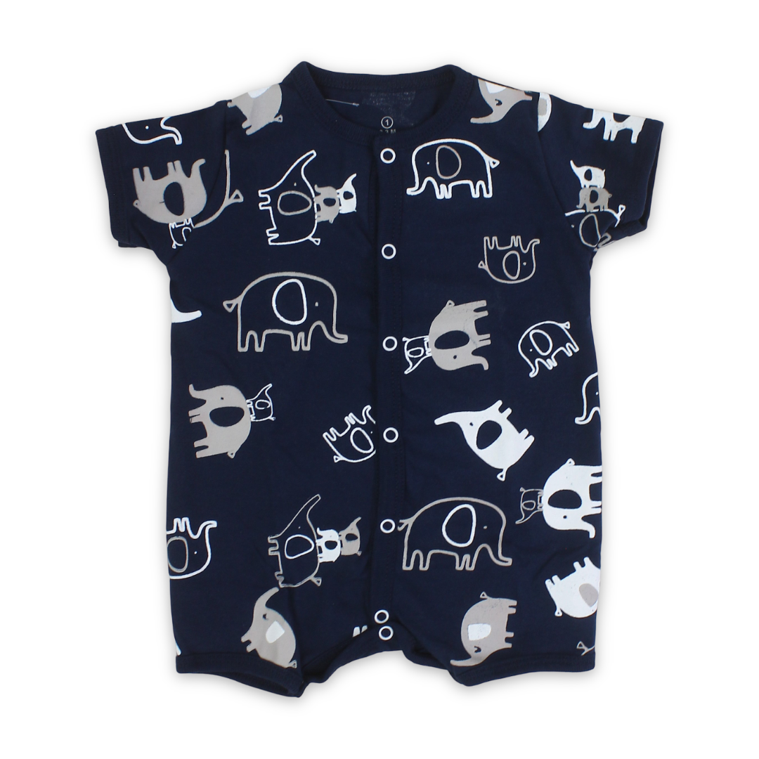 Baby Boys Cotton Romper – Elephant Print