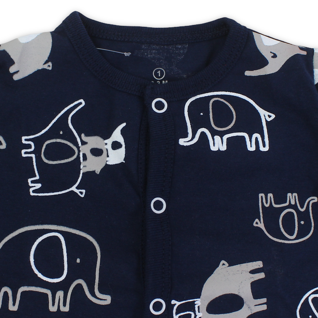 Baby Boys Cotton Romper – Elephant Print