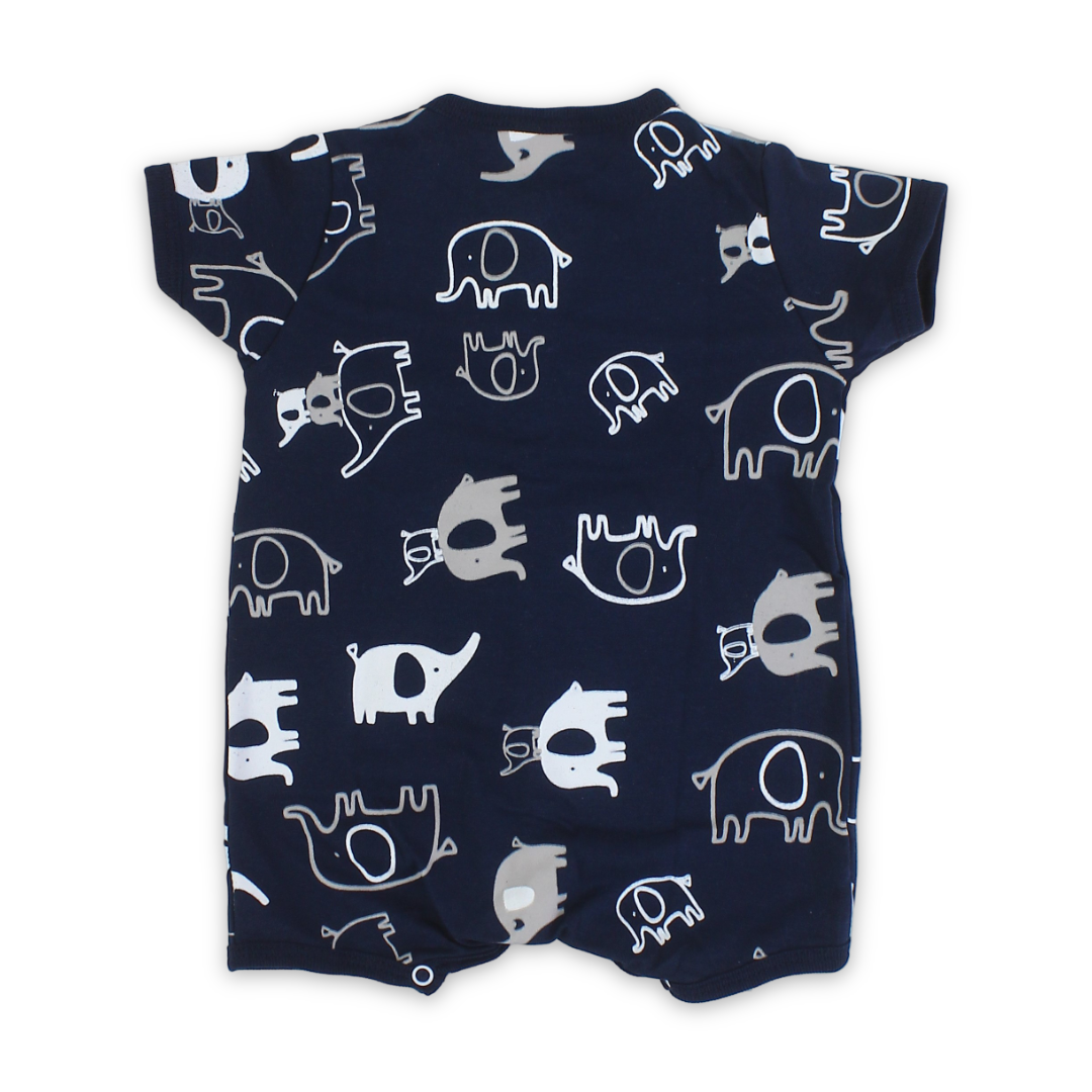 Baby Boys Cotton Romper – Elephant Print