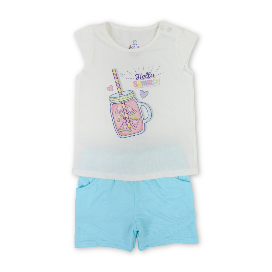 Baby Girls Cotton Pajama – with "Hello Summer" Print
