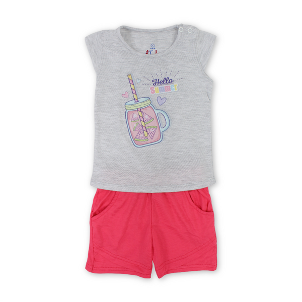 Baby Girls Cotton Pajama – with "Hello Summer" Print