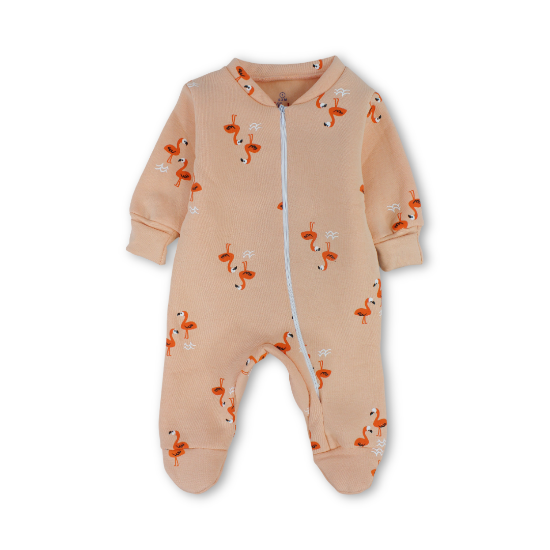 Baby Girls Cotton Baby Footie – Flamingo Print