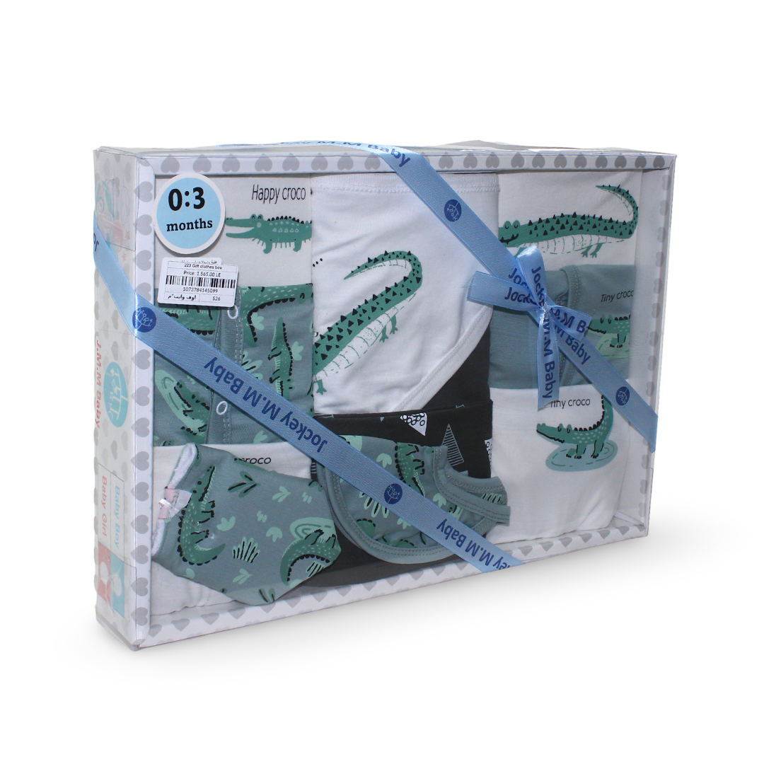 Baby Boys Cotton Gift Clothes Box Mint & Off-White – 0-3m (10 Pcs)