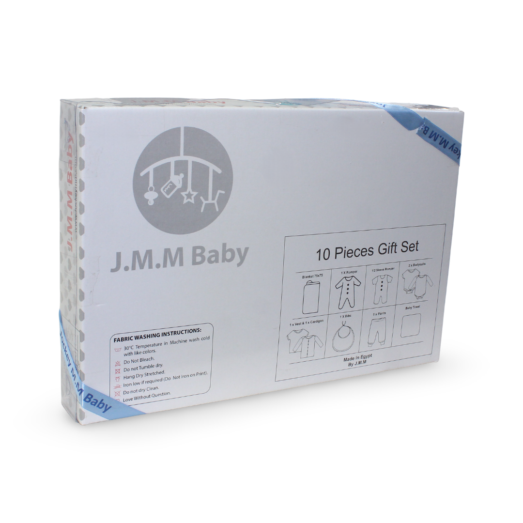 Baby Boys Cotton Gift Clothes Box Mint & Off-White – 0-3m (10 Pcs)