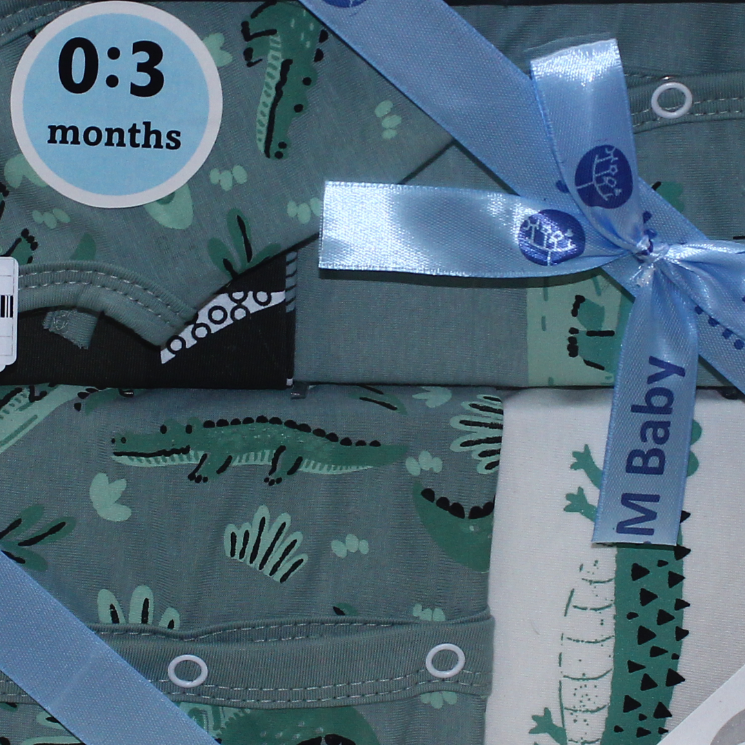 Baby Boys Cotton Gift Clothes Box Mint & Off-White – 0-3m (5 Pcs)