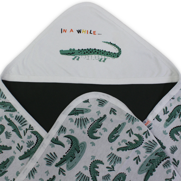 Cotton Baby Blanket – Off-White & Dark Green with Crocodile Print