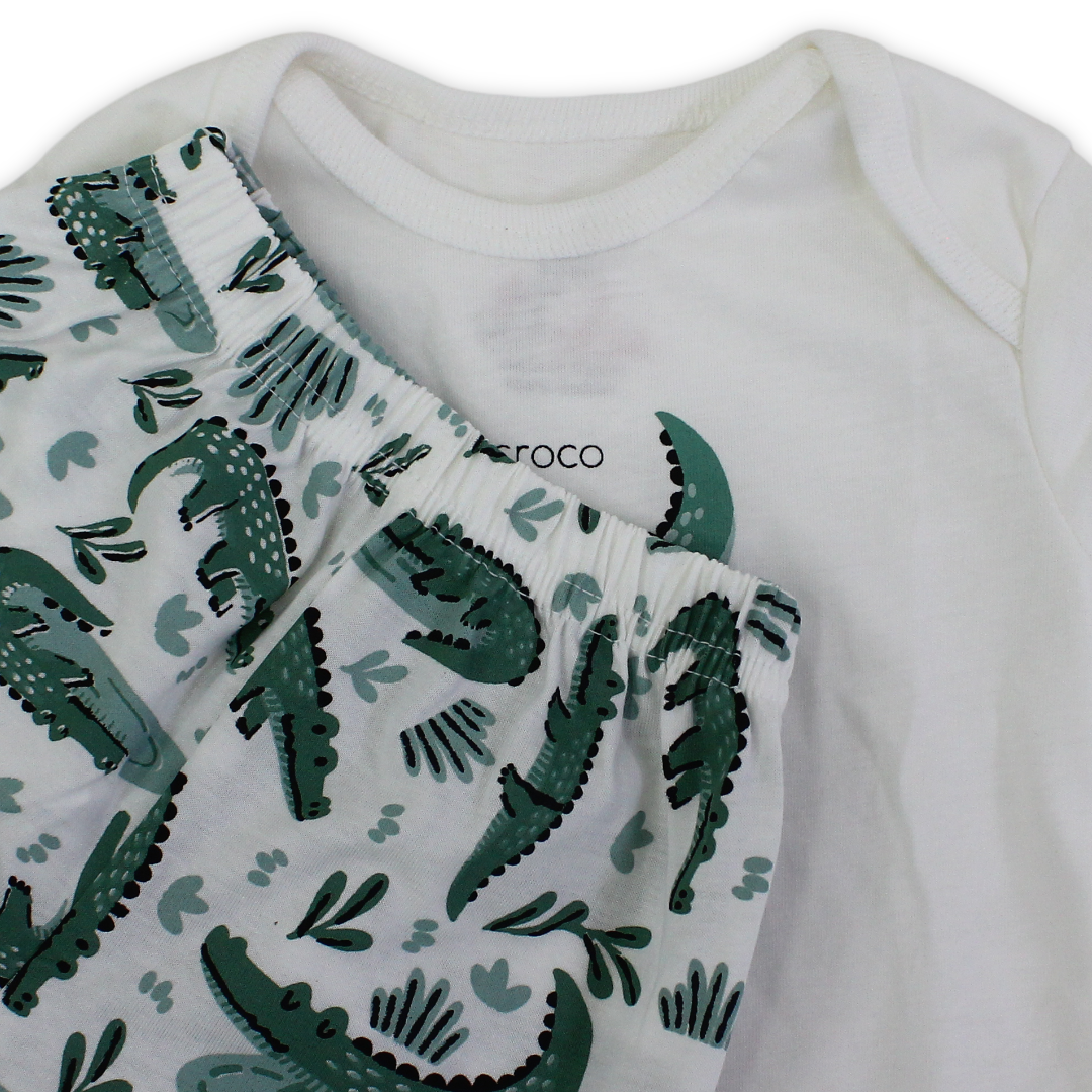 Baby Boys Cotton – Off-White with Crocodile Print