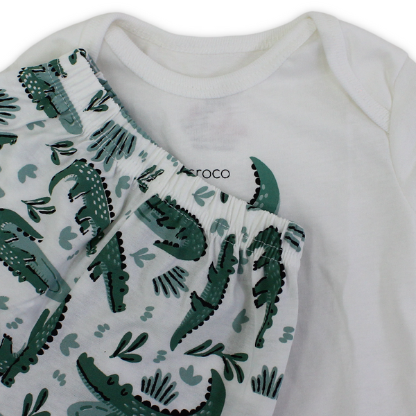 Baby Boys Cotton – Off-White with Crocodile Print