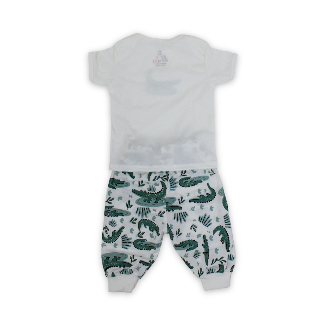 Baby Boys Cotton – Off-White with Crocodile Print