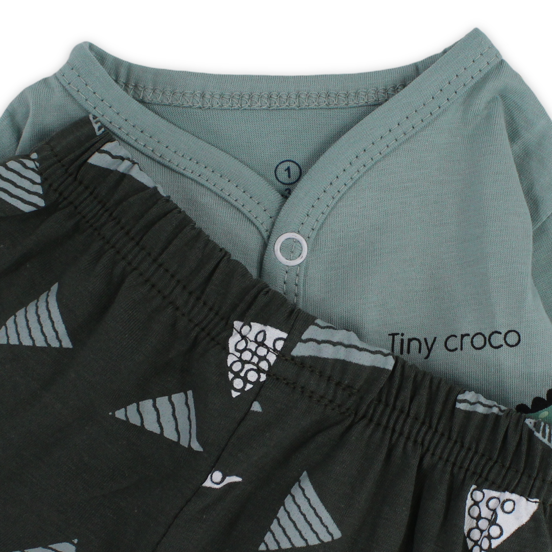 Baby Boys Cotton Pajama – Mint with Crocodile Print