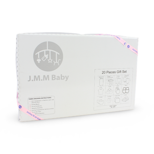 Baby Girls Cotton Gift Clothes Box Pink & White – 0-3m (20 Pcs)