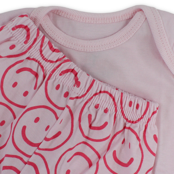 Baby Girls Cotton Pajama – Pink with Smile Faces Print