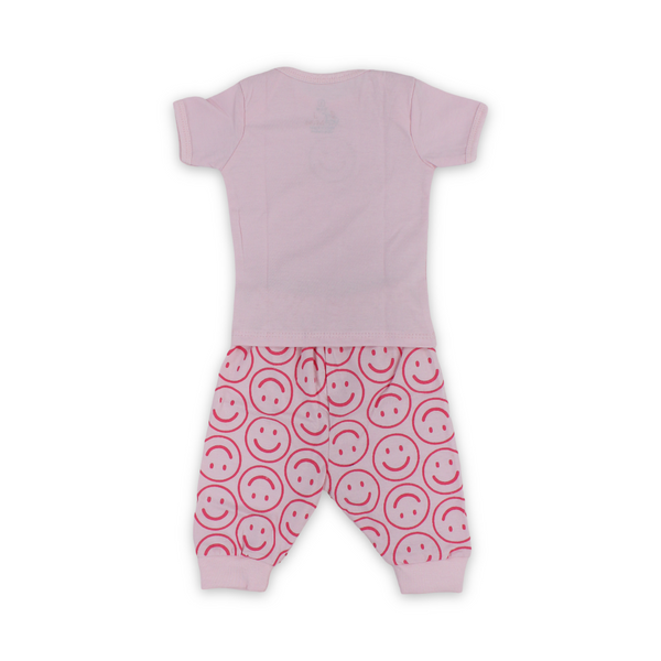 Baby Girls Cotton Pajama – Pink with Smile Faces Print