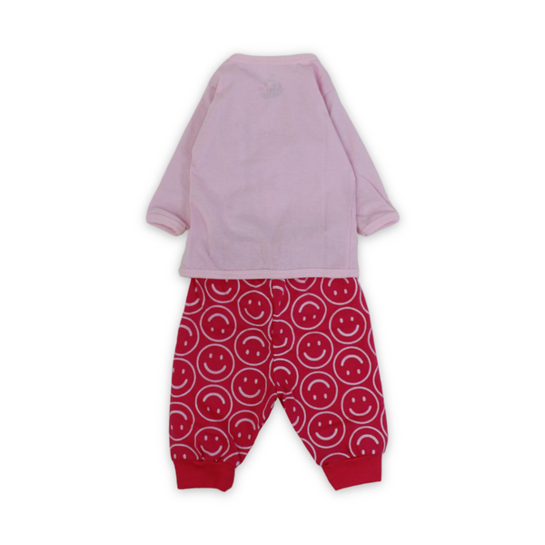 Baby Girls Cotton Pajama – Pink with Smile Faces Print