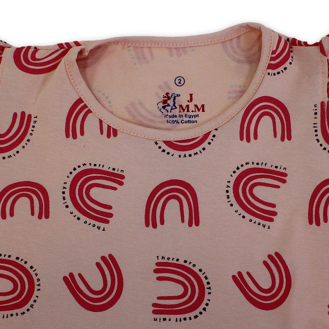 Girls Cotton Nightgown – Salmon with Rainbow Print