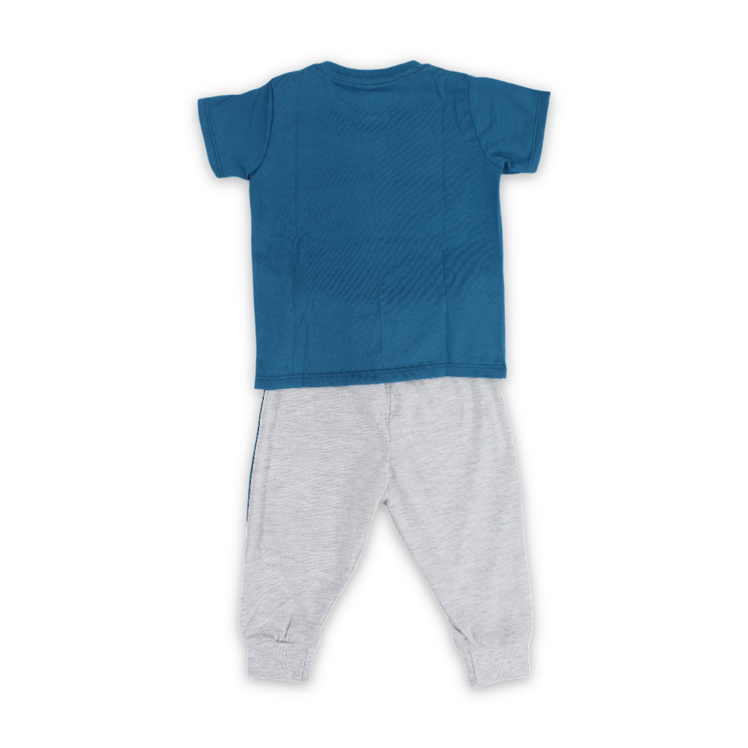 Baby Boys Cotton Pajama – Turquoise with "Chill Master" Print
