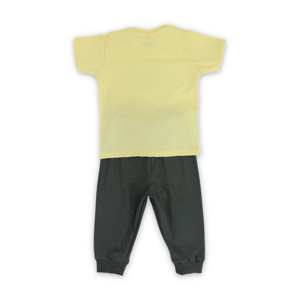 Baby Boys Cotton Pajama – Yellow with Animals Print