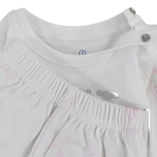 Baby Girls Cotton Pajama – White with Teddy Bear Print