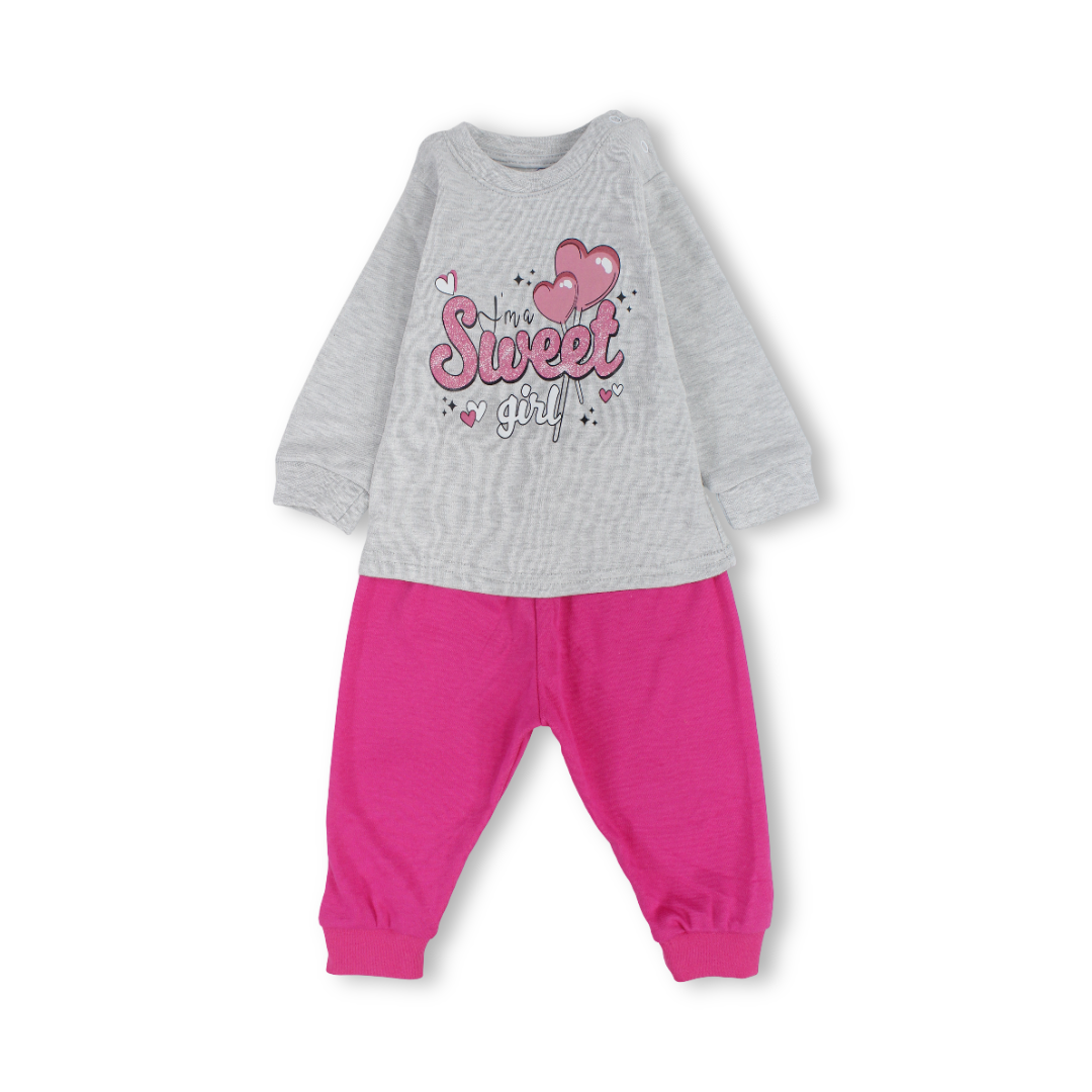 Baby Girls Cotton Long-Sleeved Pajama – "Sweet Girl" Print