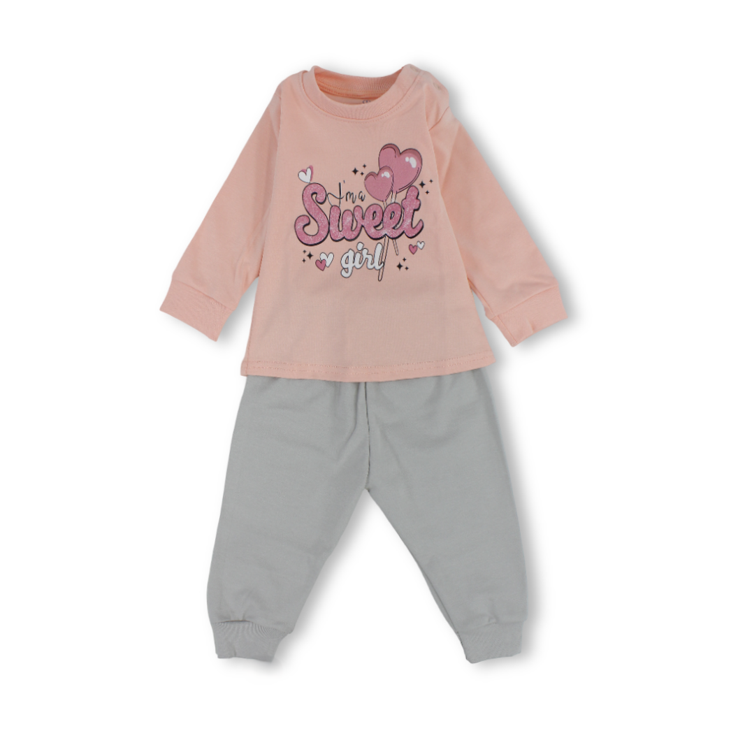 Baby Girls Cotton Long-Sleeved Pajama – "Sweet Girl" Print