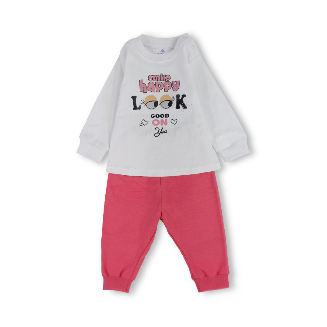 Baby Girls Cotton Long-Sleeved Pajama – "Happy Look" Print