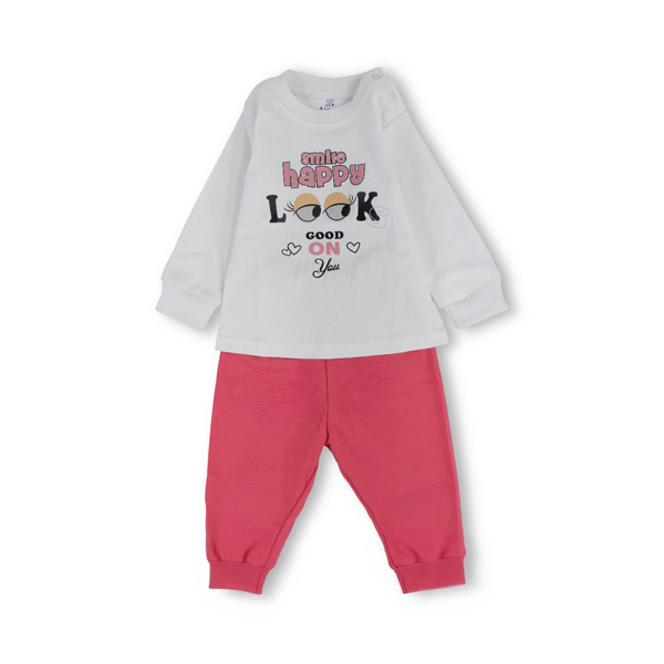 Baby Girls Cotton Long-Sleeved Pajama – "Happy Look" Print