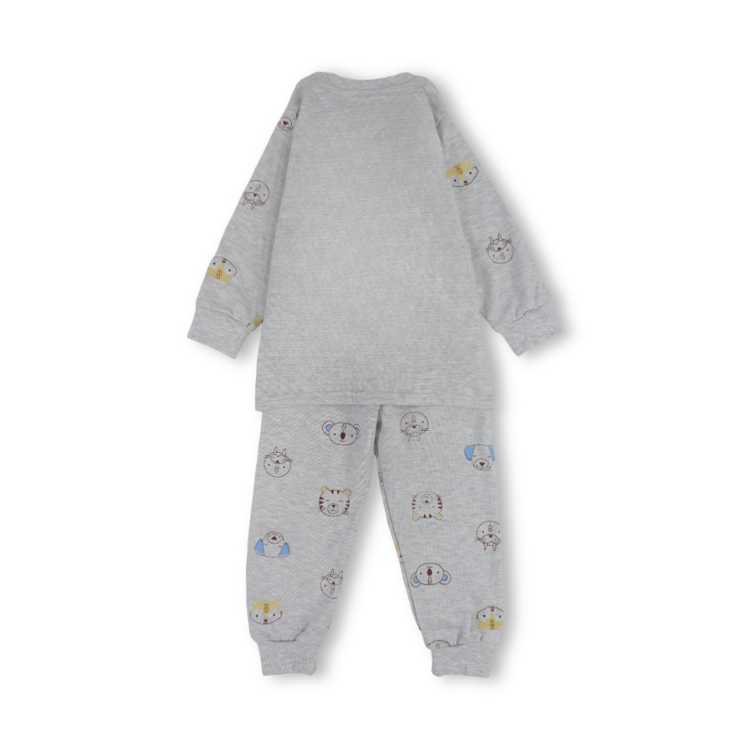 Unisex Cotton Long-Sleeved Pajama – Grey with Mammals Print