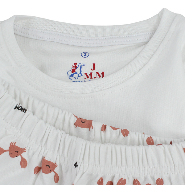 Unisex Cotton Long-Sleeved Pajama – White with Marine Life Print