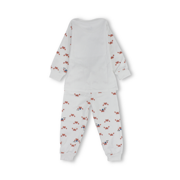 Unisex Cotton Long-Sleeved Pajama – White with Marine Life Print