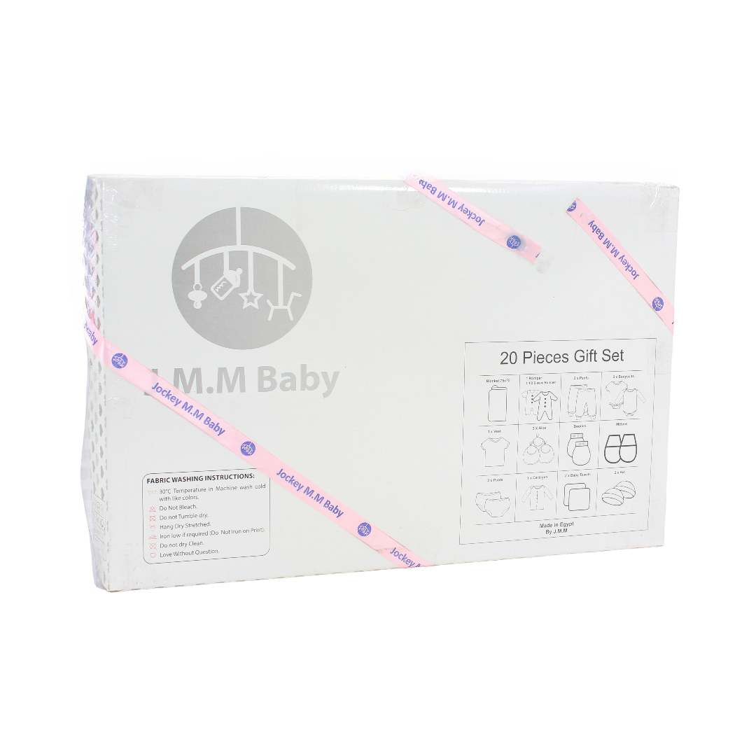 Baby Girls Cotton Gift Clothes Box – Pink & Grey with Unicorn Print 0-3m (20 Pcs)