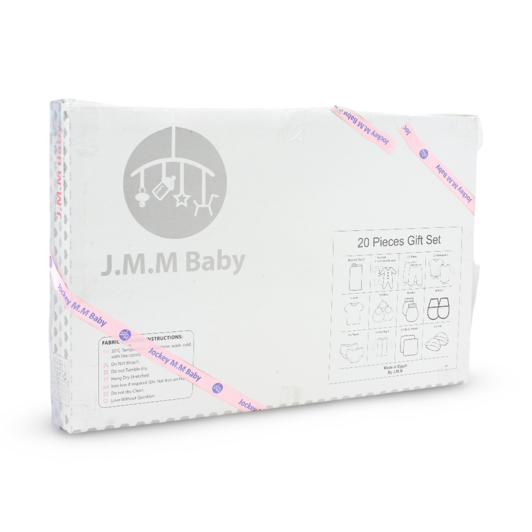 Baby Girls Cotton Gift Clothes Box – Pink & Grey with Unicorn Print 3-6m (20 Pcs)