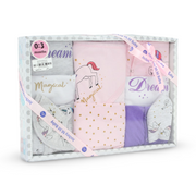 Baby Girls Cotton Gift Clothes Box – Pink & Grey with Unicorn Print 0-3m (10 Pcs)