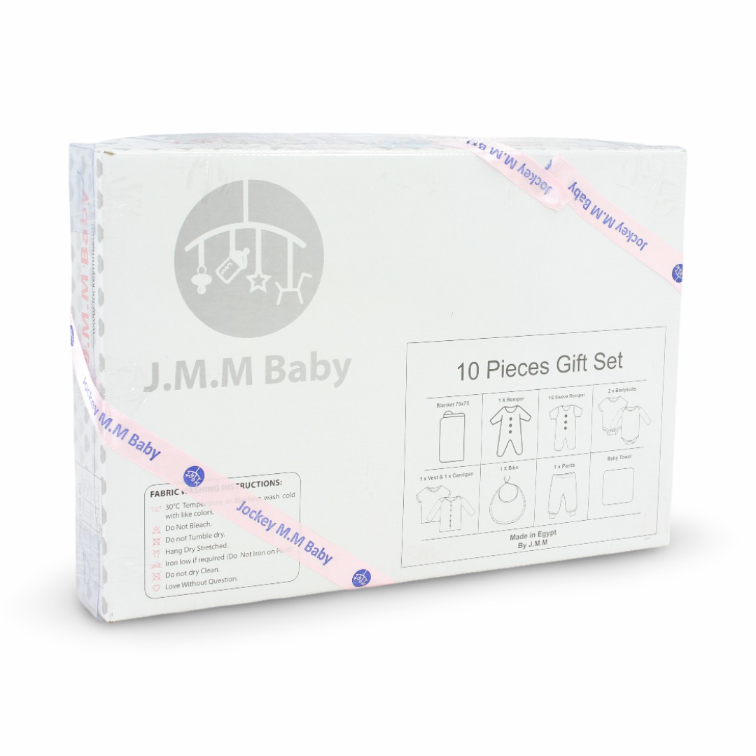 Baby Girls Cotton Gift Clothes Box – Pink & Grey with Unicorn Print 0-3m (10 Pcs)