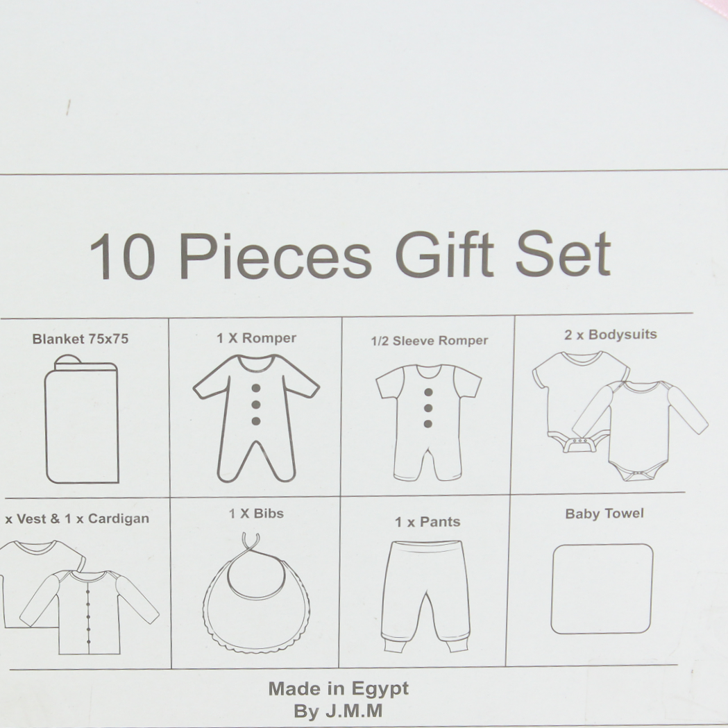 Baby Girls Cotton Gift Clothes Box – Pink & Grey with Unicorn Print 0-3m (10 Pcs)