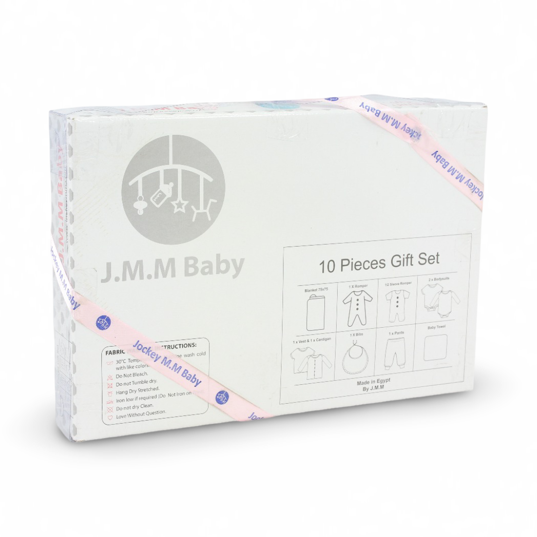 Baby Girls Cotton Gift Clothes Box – Pink & Grey with Unicorn Print 3-6m (10 Pcs)