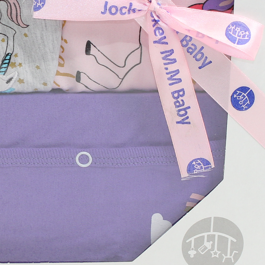 Baby Girls Cotton Gift Clothes Box – Pink & Grey with Unicorn Print 0-3m (5 Pcs)