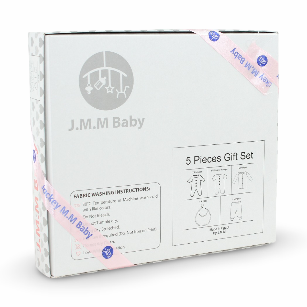 Baby Girls Cotton Gift Clothes Box – Pink & Grey with Unicorn Print 0-3m (5 Pcs)