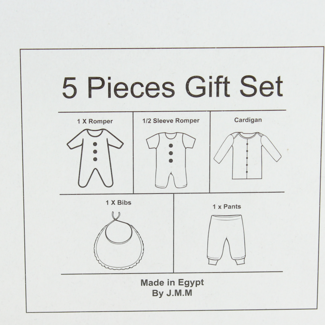 Baby Girls Cotton Gift Clothes Box – Pink & Grey with Unicorn Print 3-6m (5 Pcs)