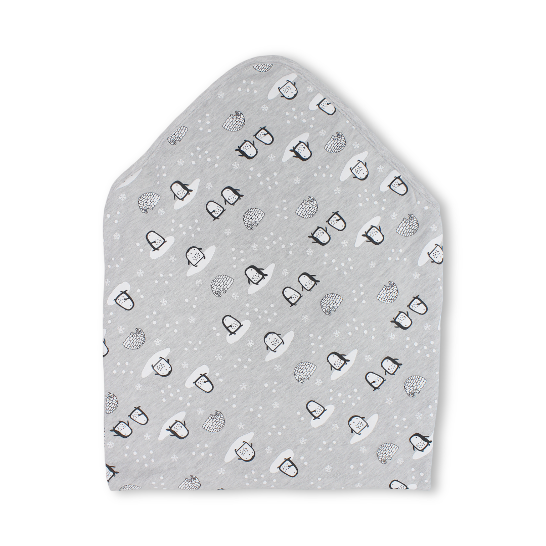 Cotton Baby Blanket – Grey with Penguin Print