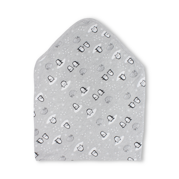 Cotton Baby Blanket – Grey with Penguin Print