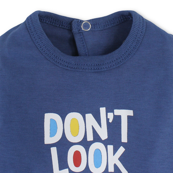 Baby Boys Cotton Baby Footie – "Don’t Look At Me" Print