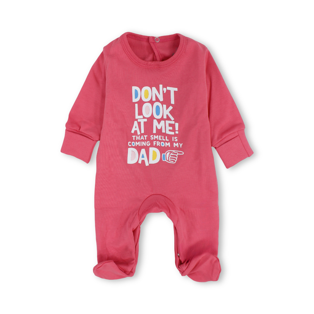 Baby Boys Cotton Baby Footie – "Don’t Look At Me" Print