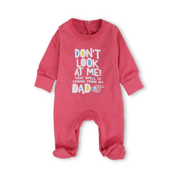 Baby Boys Cotton Baby Footie – "Don’t Look At Me" Print