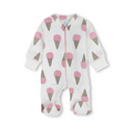 Baby Girls Cotton Baby Footie – Off-White with "Ice Cream" Print