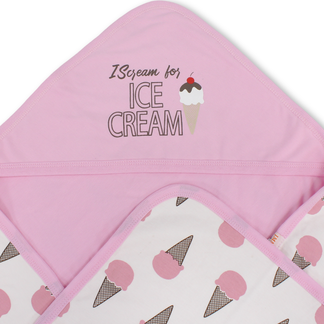 Cotton Baby Blanket – Pink with "Ice Cream" Print