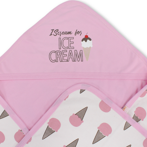 Cotton Baby Blanket – Pink with "Ice Cream" Print