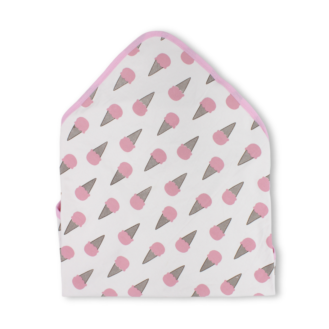 Cotton Baby Blanket – Pink with "Ice Cream" Print