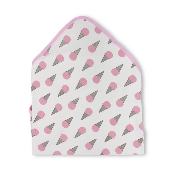 Cotton Baby Blanket – Pink with "Ice Cream" Print