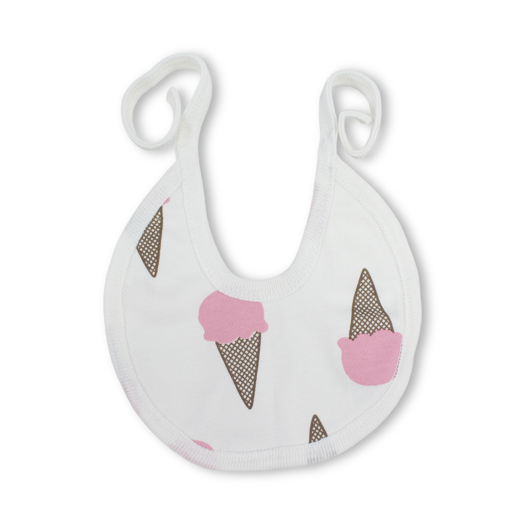 Cotton Baby Bib – Off-White with Ice Cream Print